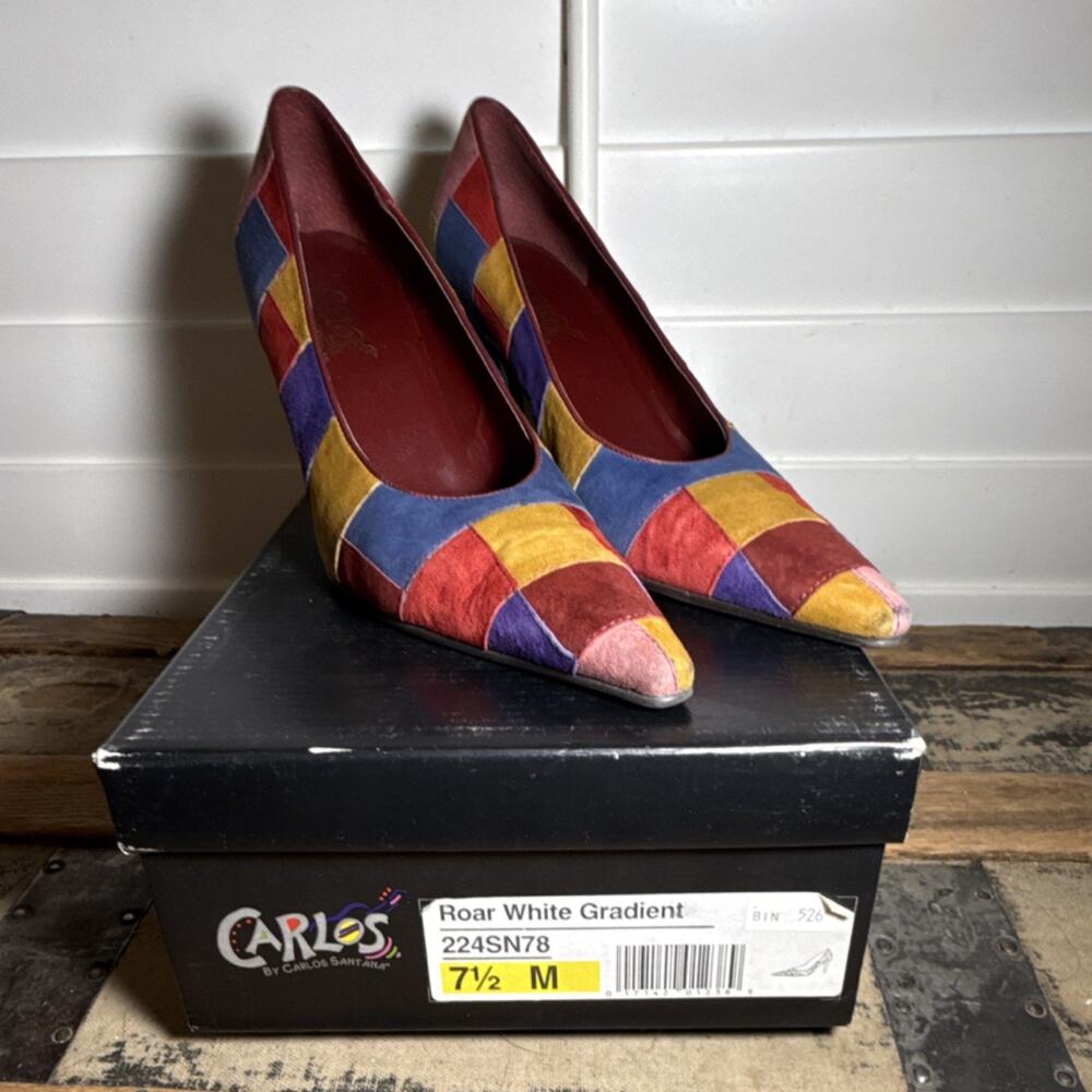 Carlos by Carlos Santana Colorblock Stiletto Pumps Slip On Multicolor Suede 7.5M